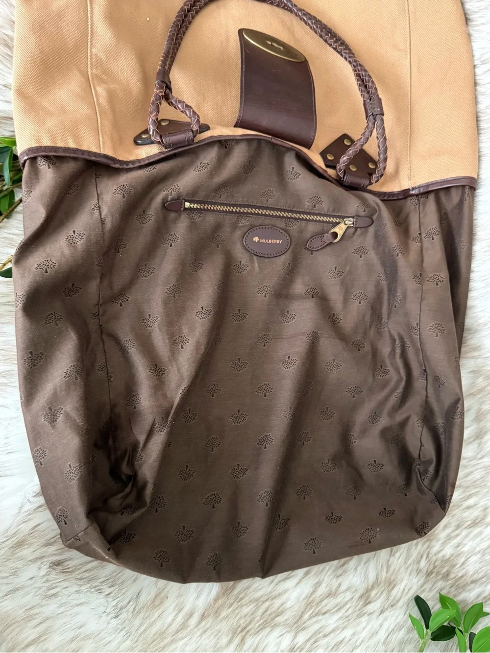 Mulberry Radeliffe Paisley Appliqué Canvas Tote in Tan and Brown